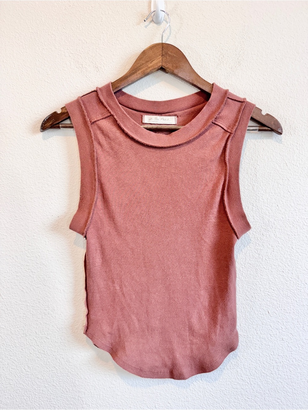 We The Free Kate Tee Tank Brown Ribbed Muscle Top Raw Seam Minimalist Cotton K70